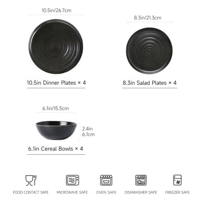  12 Piece Stoneware Dinnerware Set - Service For 4
