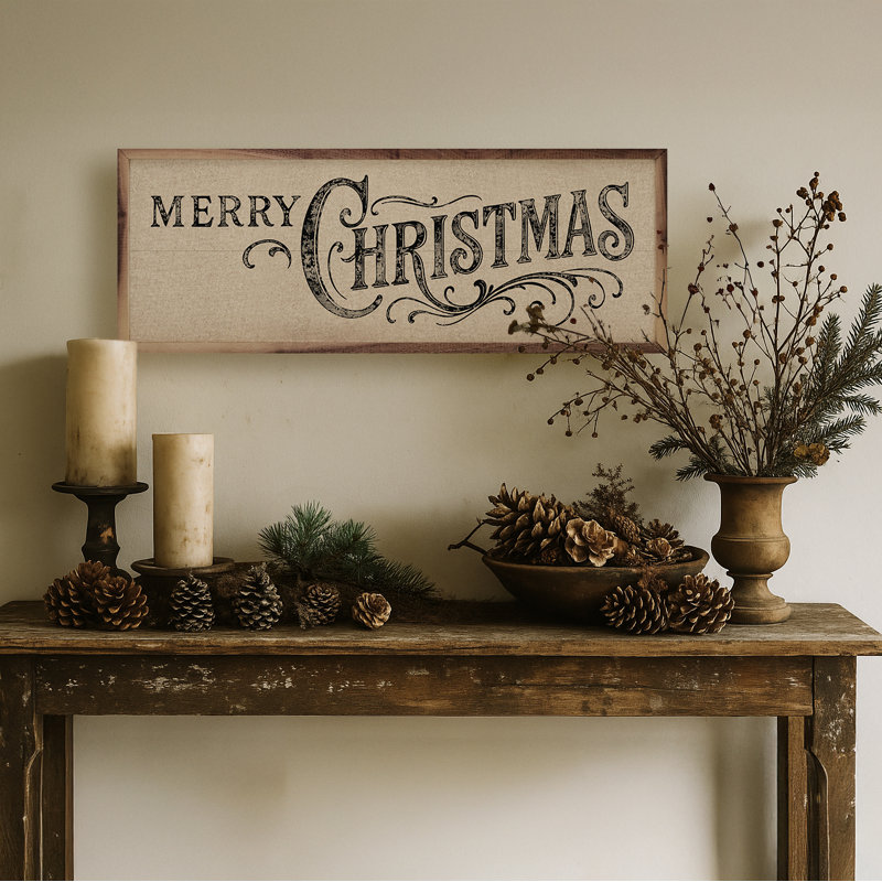 Joyeux Noël orné, Blanc, H 5 po x l 8 po