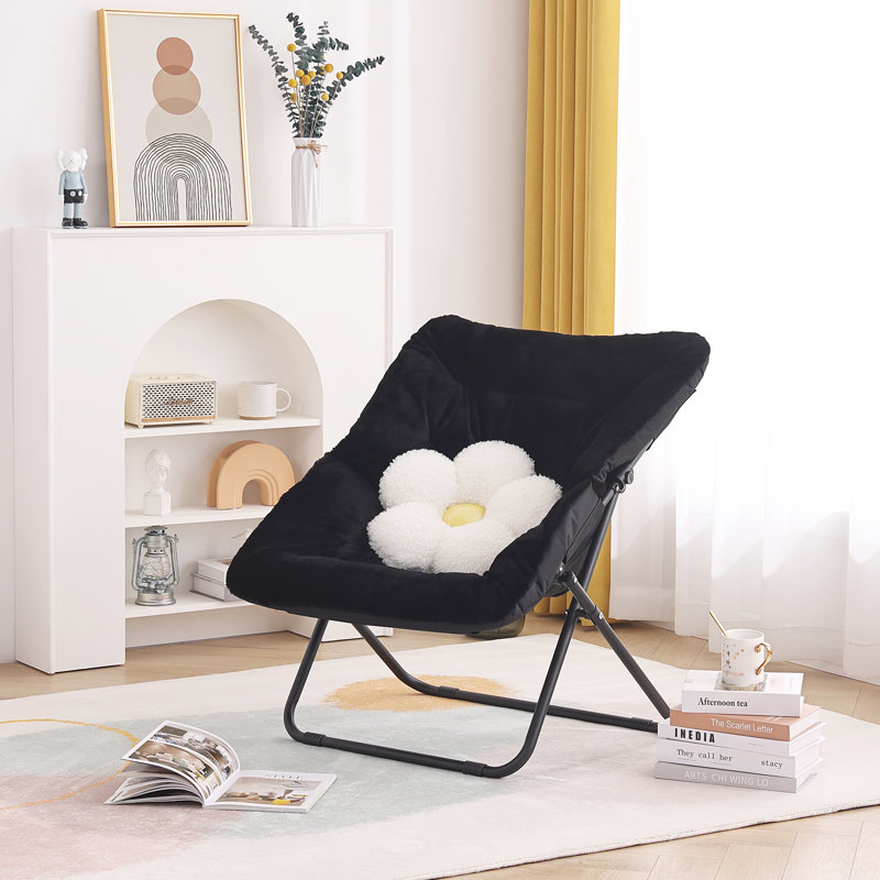 Soft Faux Fur Oversized Folding Accent Chair, Mélange de polyester noir