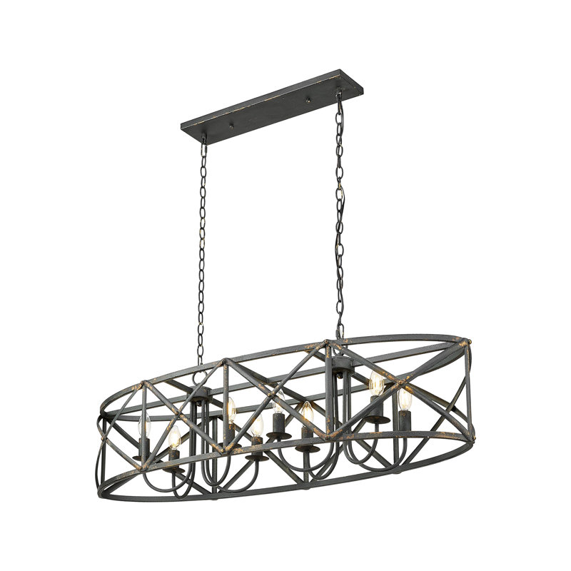 Luminaire suspendu linéaire sans abat-jour Bova, Fer noir antique