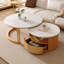 Table basse gigogne ronde avec plateau en marbre, rangement à 2 niveaux et 1 tiroir, 28,5 po