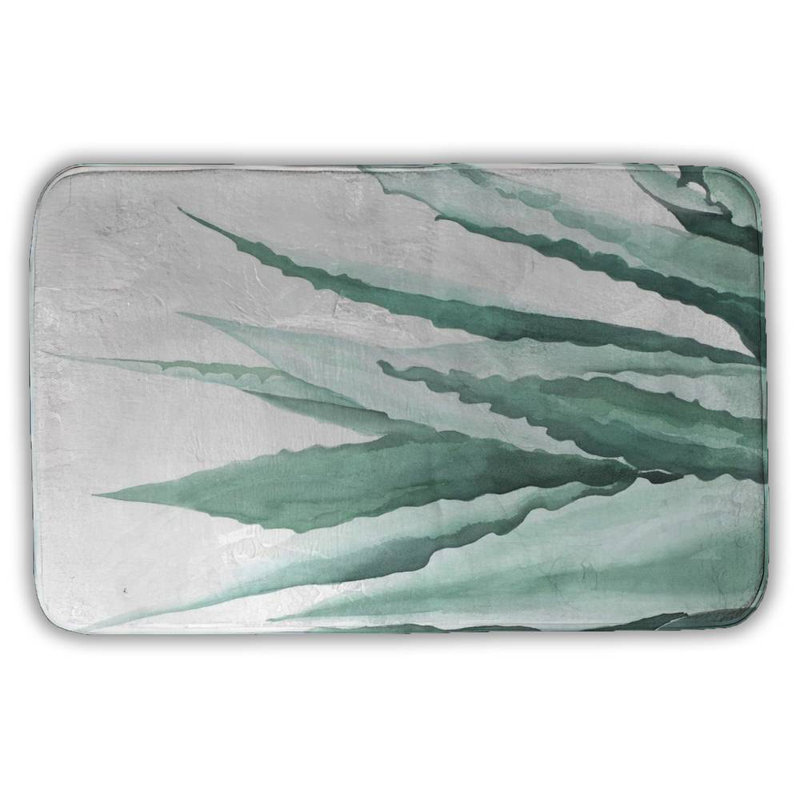 Watercolor agave plant Bath Mat with Non-Slip Backing - Quick Dry Memory Foam Bathroom Rug - Absorbent - Modern Plush Spa-Style - Machine Washable