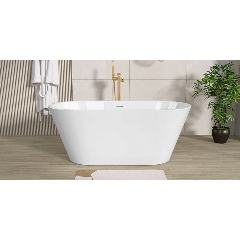 Gloss White Gracefully Shaped Acrylic Freestanding Bathtub