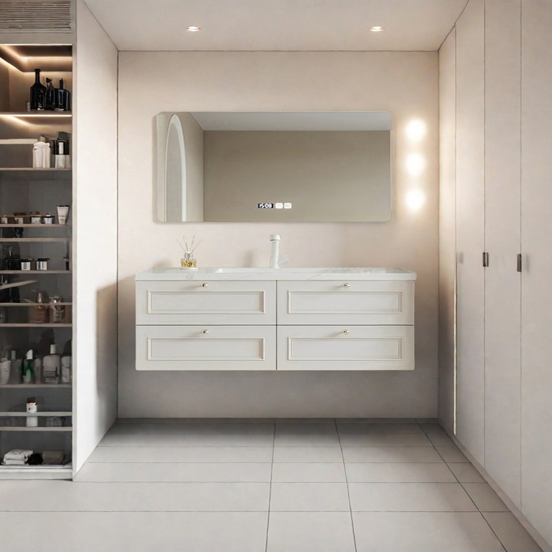 Armoire de salle de bain crème, 59", Blanc