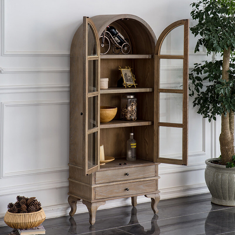 Vitrine arquée au design rétro français, Brun noyer