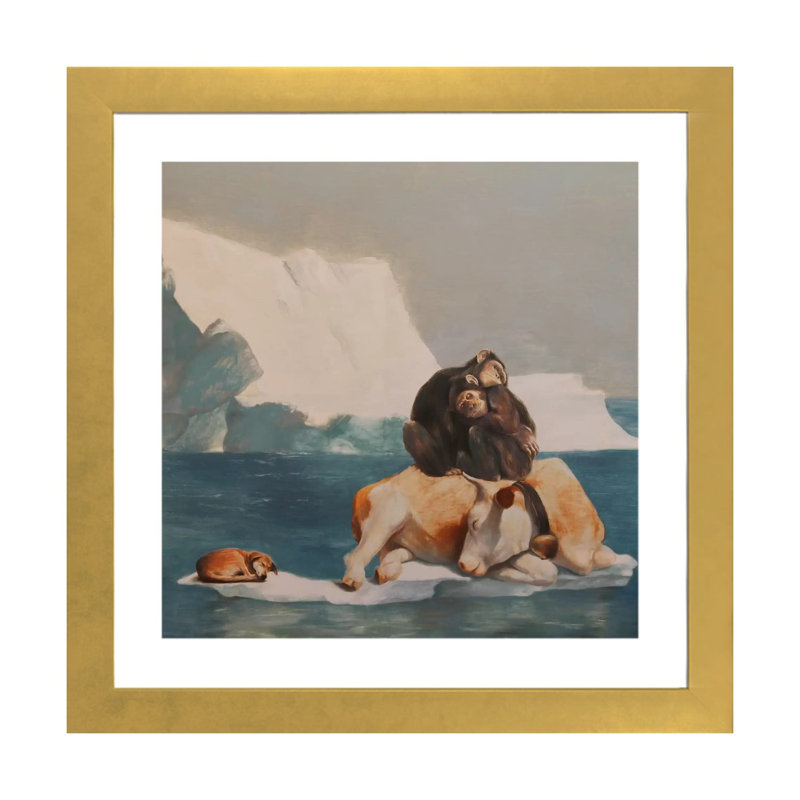 «Teamwise» par Rudolf Kosow - reproduction d'art, H 24 po x l 24 po x p 1 po, Encadré en papier doré
