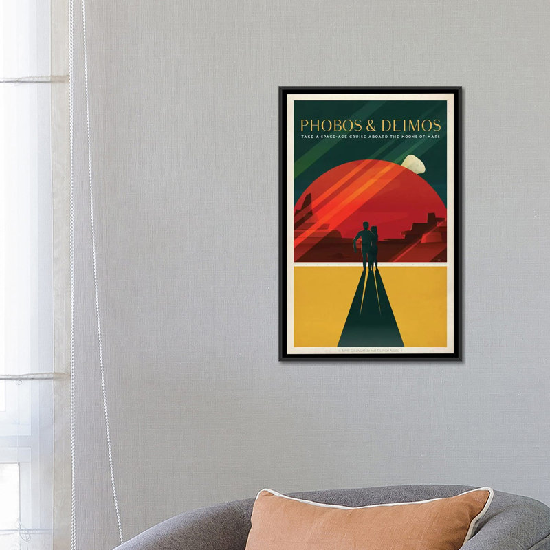 «Phobos and Deimos Space Traveller», impression sur toile, H 26 po x l 18 po x P 1,5 po, Toile avec cadre noir, Pas de tapis