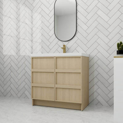 Meuble-lavabo sur pied en résine de 36 po avec 2 portes à fermeture douce