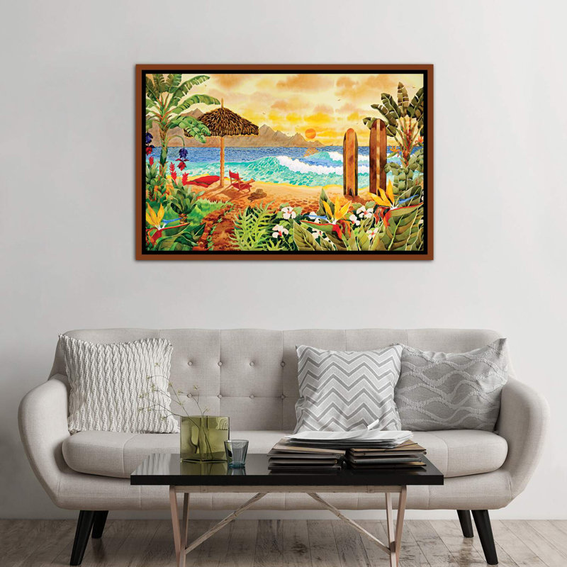 Surfer sur les îles par Robin Wethe Altman - reproduction d'art, H 40 po x l 60 po x 1,5 po, Toile classique avec cadre brun