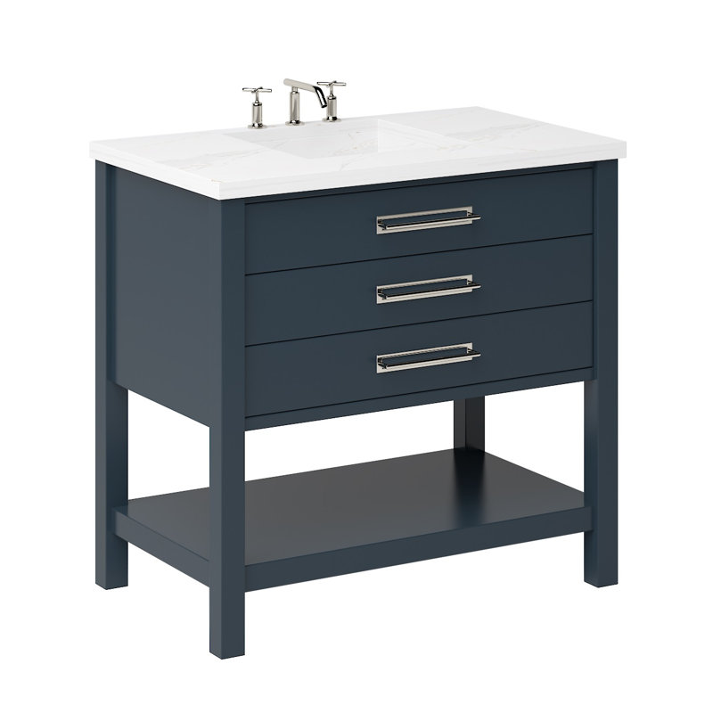 Kiawah Three-Drawer Single Bath Vanity, Hague Blue, 30", Satin Nickel