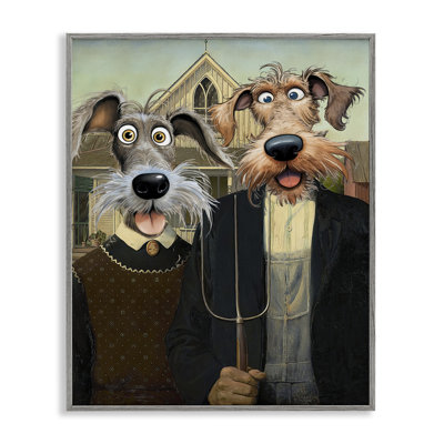 Giclée encadrée de chiots American Gothic, design par Tina LeCour