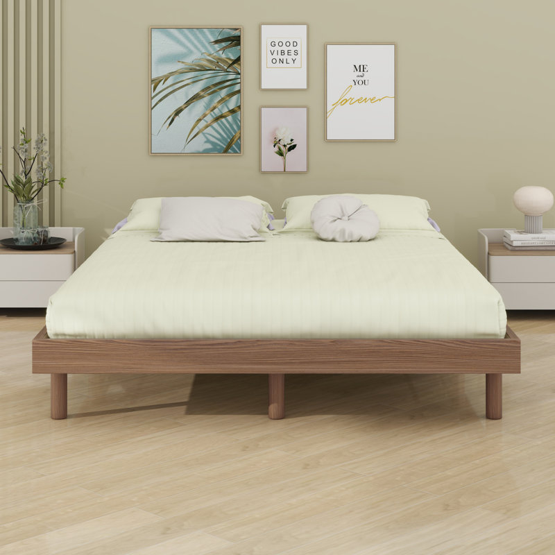 Modern Design Floating Platform Bed Frame, Walnut, Full