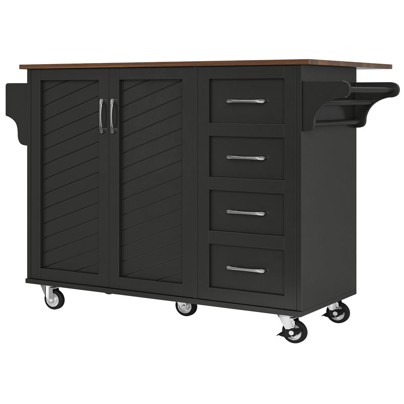 Wood Kitchen Island, Black