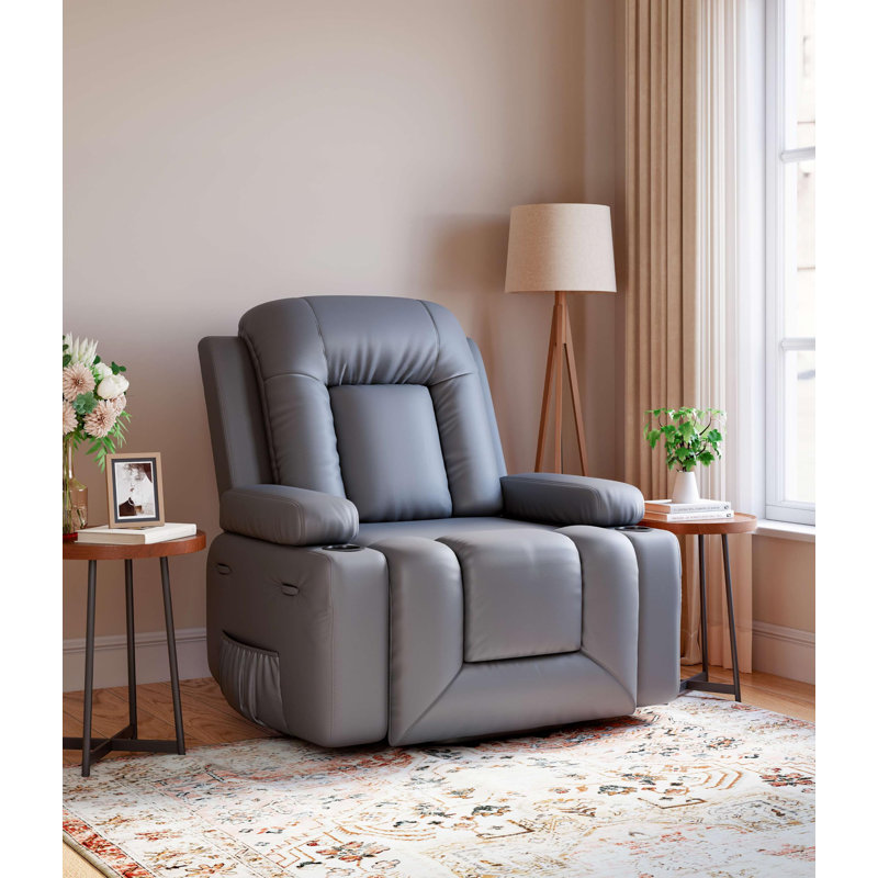 Fauteuil inclinable électrique surdimensionné de 41,7 po de largeur avec siège chauffant, massage, cuir PU et repose-pieds