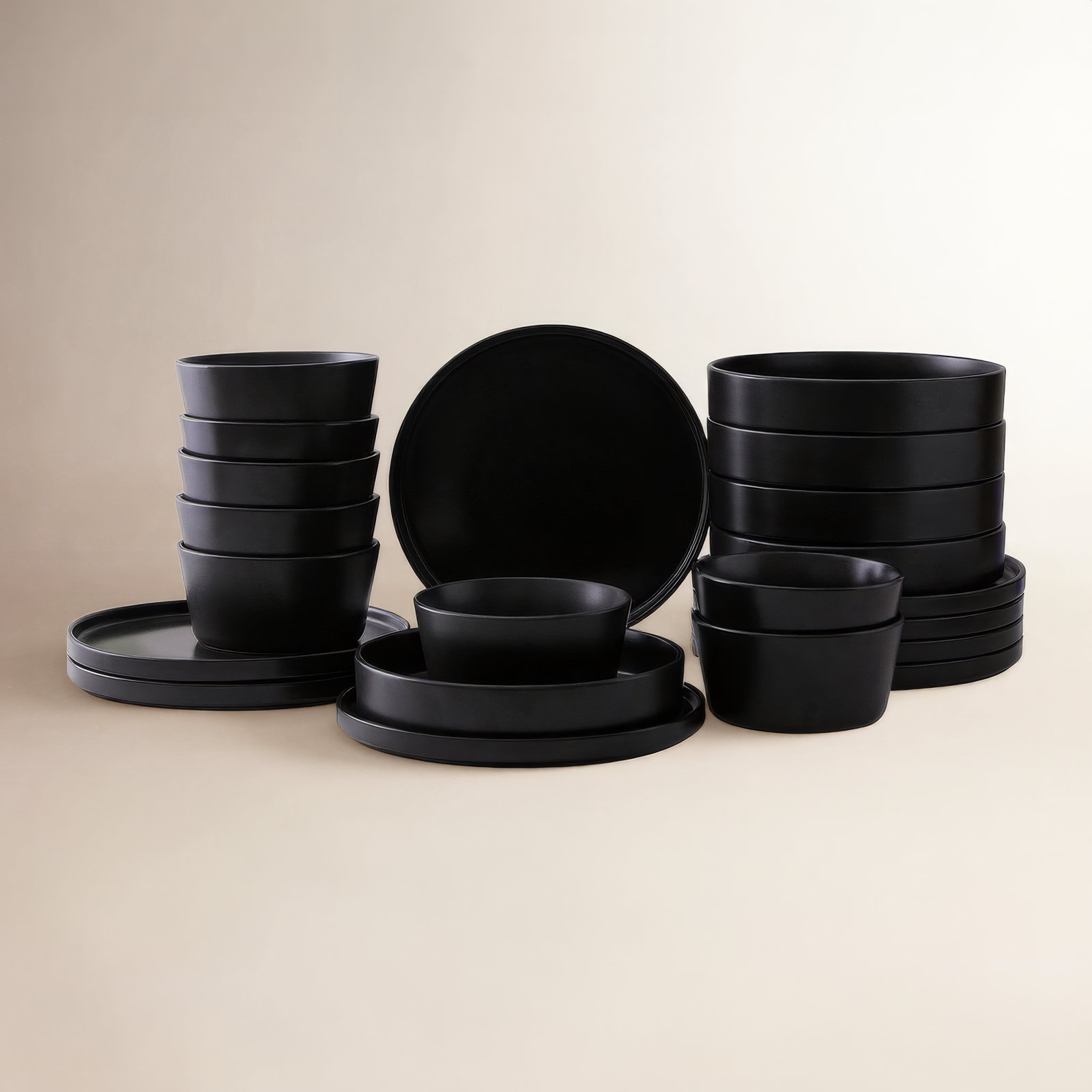 Celina Stoneware Dinnerware Set, Black, 24 Pieces