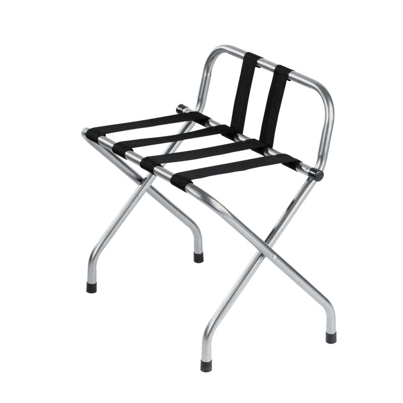 Brushed Stainless Steel Folding Luggage Rack with Tapestry Straps