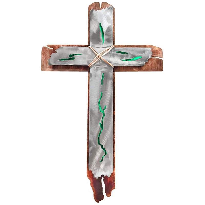Meyerdirk Art Contemporary Steel Cross Wall Art - Green Foil Insert, Green