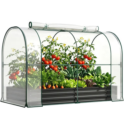 Galvanized Raised Garden Bed With PVC Greenhouse Cover, 82.7"X43.3"X59.1" Outdoor Metal Planter With Roll-Up Windows
