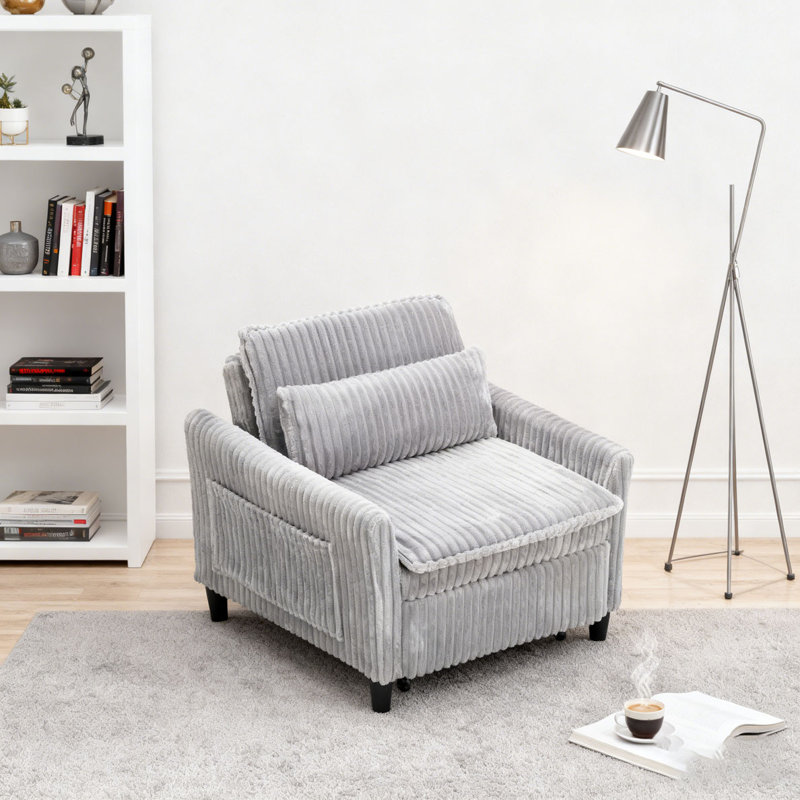 Corduroy Fabirc Fauteuil confortable pour petit appartement Chambre à coucher Balcon Petit canapé-lit Petit canapé avec coussin