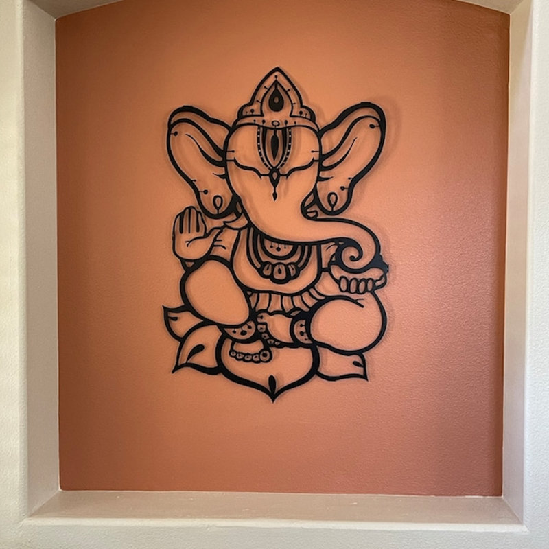 Metal Ganesha Idol Wall Hanging Decor, Ganapati Metal Wall Art Lord Ganesh Idol, Matte Black, 42" H x 28" W x 0.50" D