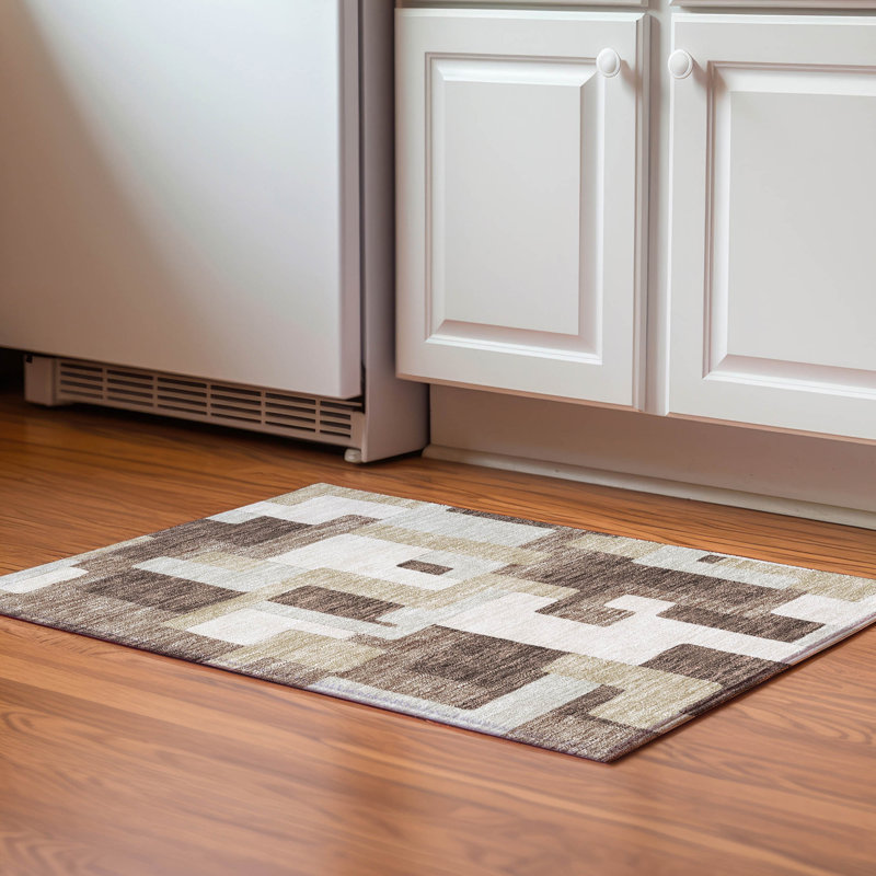 Premium Machine Washable Prisco Brown Rug, Rectangle 1'8" x 2'6"