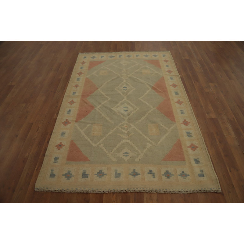 Tapis géométrique en laine tissé à la main Kilim 4 x 6