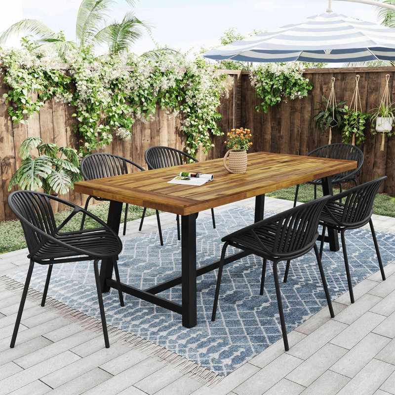 Ensemble de salle à manger moderne 7 pièces avec chaise empilable, Noir