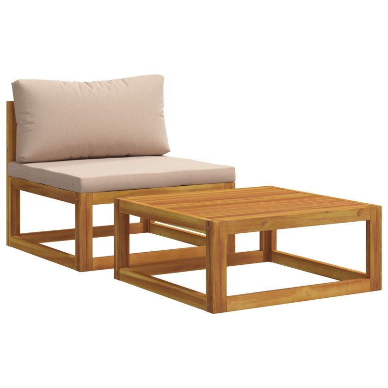 Ensemble de canapé d'angle 2 pièces avec coussins, Canapé central + table basse, Taupe