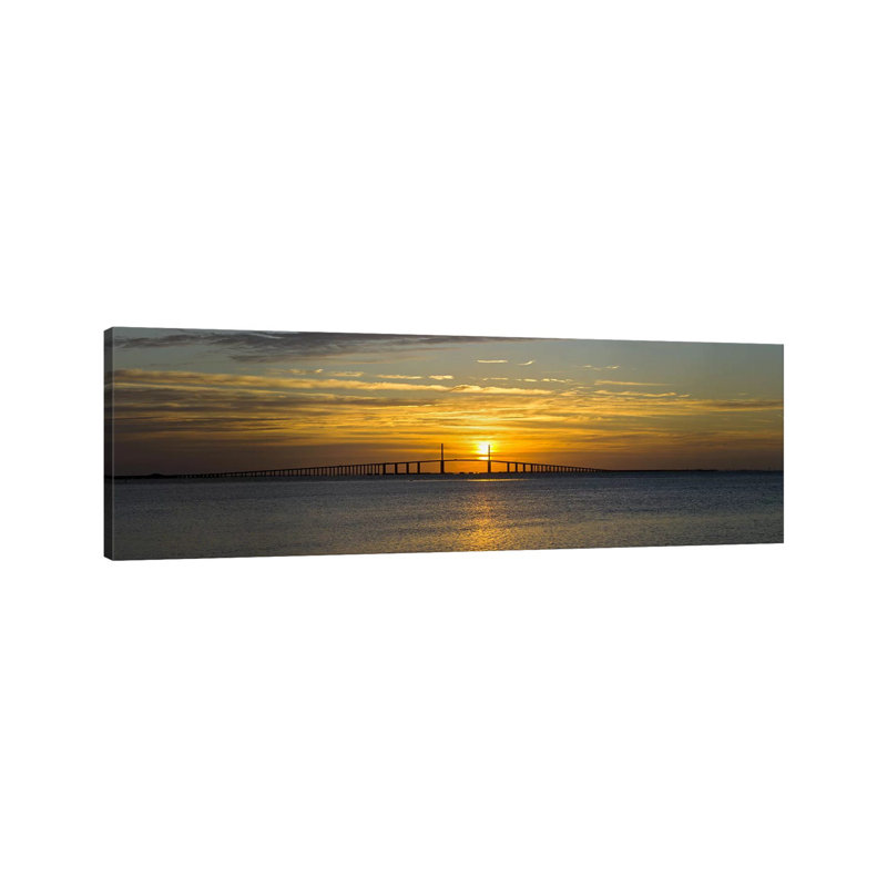 Sunrise Over Sunshine Skyway Bridge, Tampa Bay, Florida, Usa - Wrapped Canvas Panoramic Print