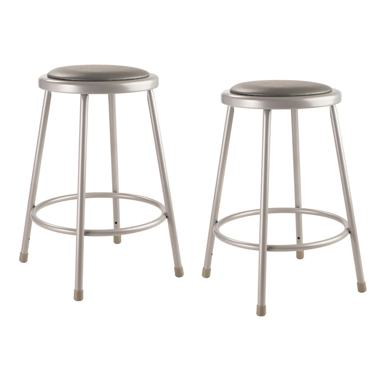 Ergonomic Industrial Stool with Footrest, Gray, 24"