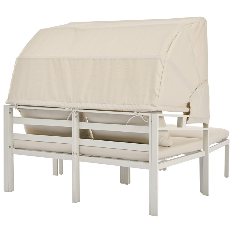 Dhimosten 136cm Long Double Chaise with Cushions, Beige, White
