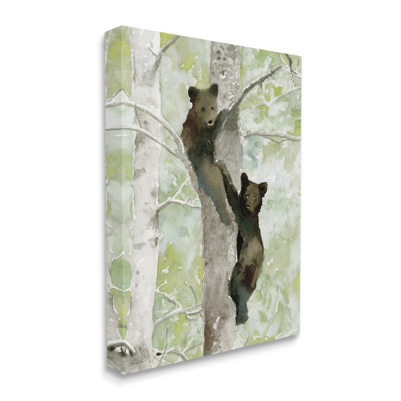 «Bear Cubs Climbing Tree Nature» par Stellar Design Studio - impression sur toile tendue, H 20 po x l 16 po x P 1,5 po