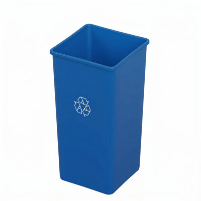 50 Gallon Blue Square Plastic Recycling Bin with Reinforced Rim