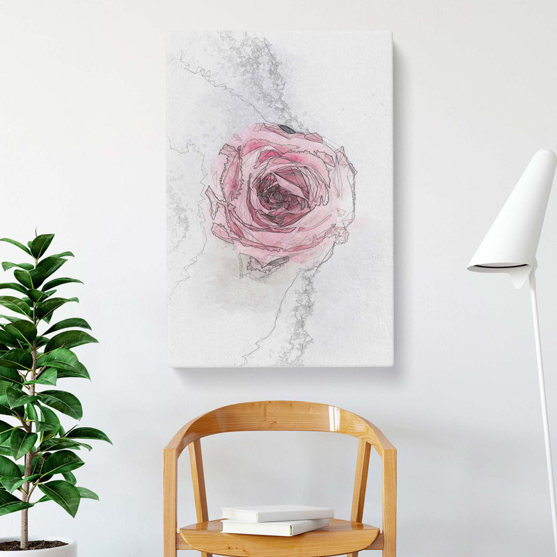 Lone Pink Rose Abstract Art - Wrapped Canvas Print, 50cm H x 35cm W x 3cm D