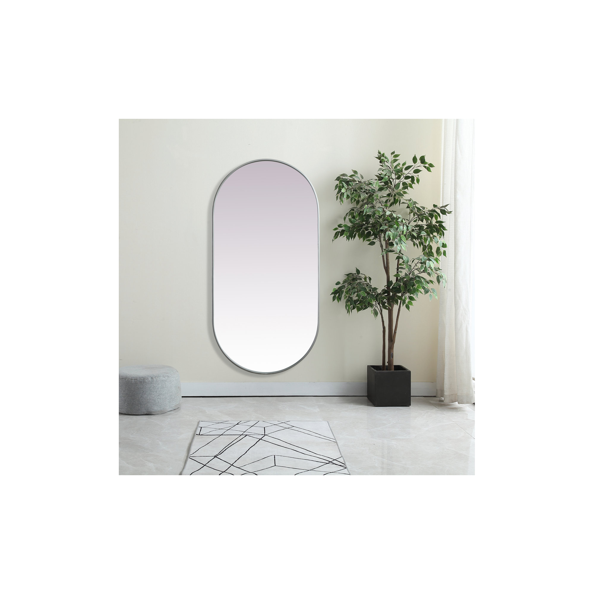 Elington Metal Oval Mirror, Silver, 60"  x 30" 