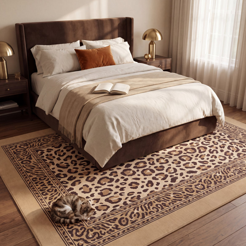 Tapis en calcite à motif animalier, crème et marron, antidérapant, à poils courts, pour l'intérieur et l'extérieur, adapté aux animaux de compagnie, salon, chambre, salle à manger, entrée, couloir, bureau, lavable