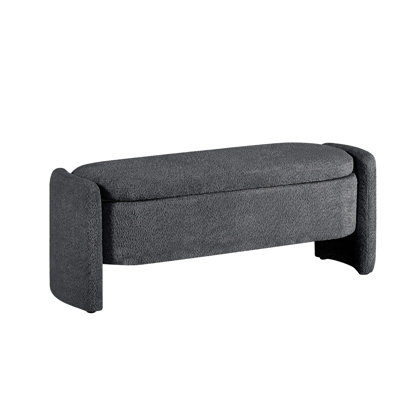 Borkovany Upholstered Storage Bench Ottoman Oval Storage Bench Fleece Fabric  Bench with Storage
