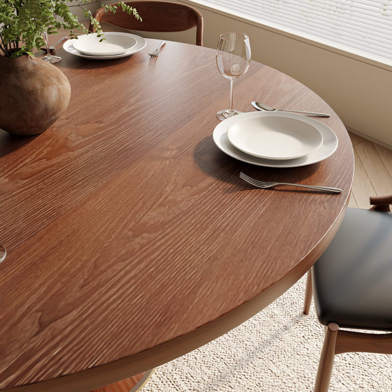 Round Mid-Century Farmhouse Solid Wood Dining Table, 29.52”H x 43.31”L x 43.31”W