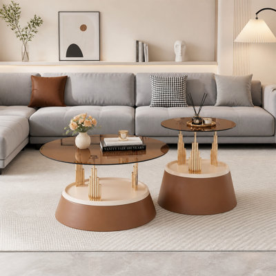 Table basse ronde moderne avec comptoir en verre, ensemble de tables basses emboîtables, table basse ronde convenant au salon et au bureau personnel, table basse de style industriel