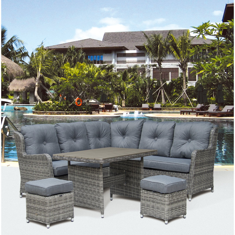 Vandeventer 6 Seater Rattan with Cushions, Grey, Grey