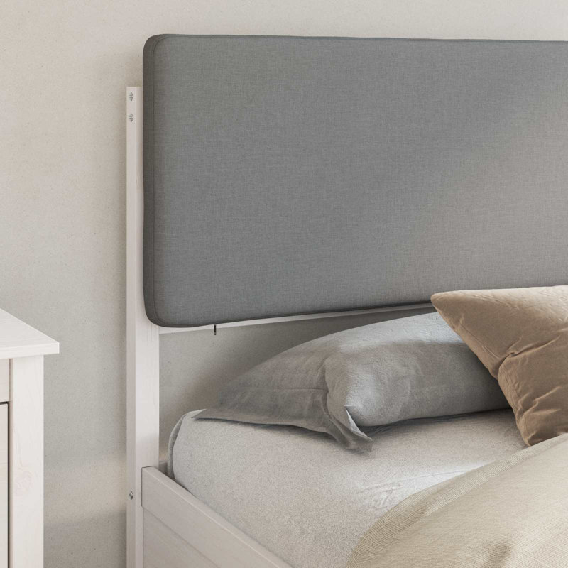 Solid Wood Bed Frame, 200 x 200cm, White/Light Grey