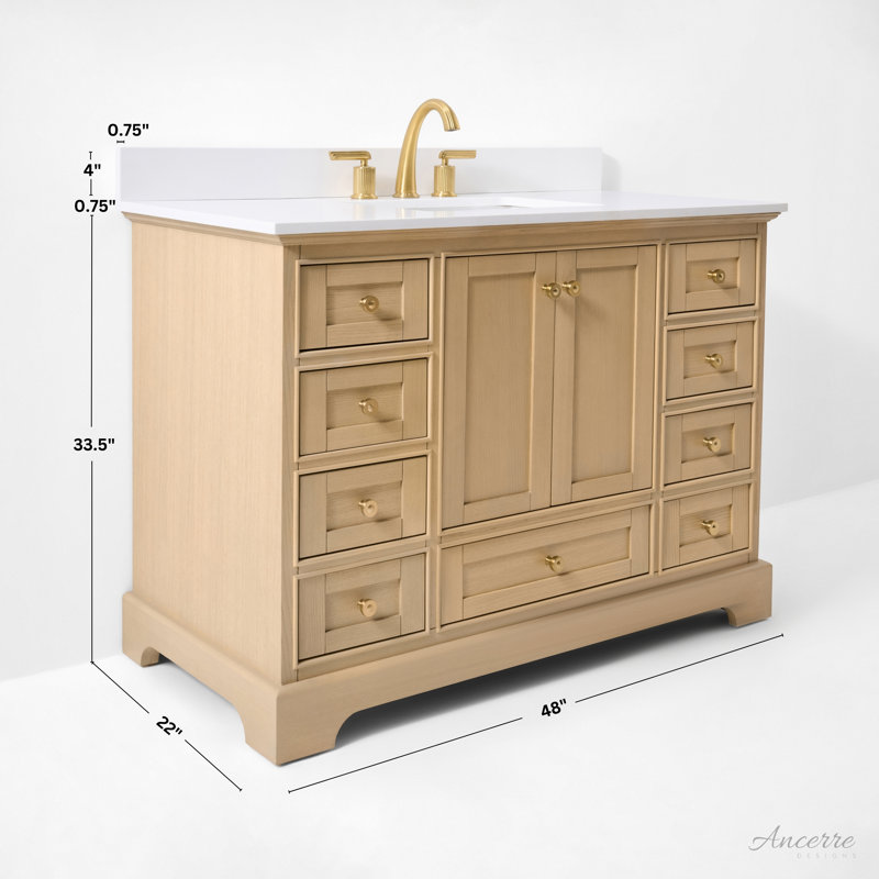 Audrey 48'' W Vanity, Oak/Rose Gold, Pure White Quartz