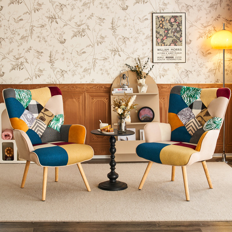 Accent Chair Modern High Back Arm Chair, Colorful Patchwork Reading Chairs (Set of 2)