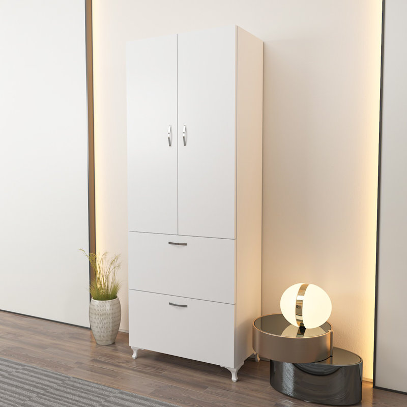 Multi-Purpose Cabinet, White, 23.6 x 64.4 x 12.4 Inches | 100% Melamine Coated Particle Board, Thickness: 0.7 Inches | Numerous Shelves, Wall-Mountable, Modern Design for Home Office & Living Space