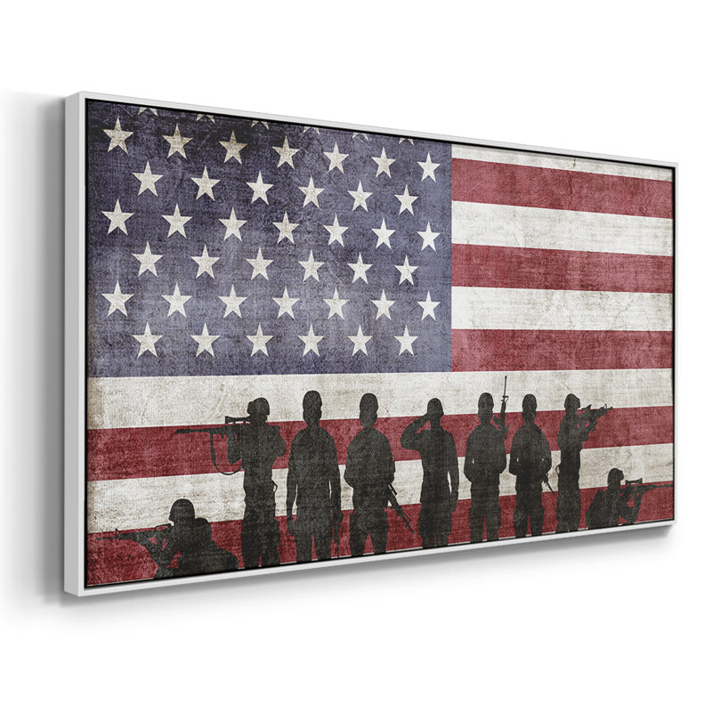Soldier Flag- Framed Gallery -Ready to Hang, 25" H x 49" W, White
