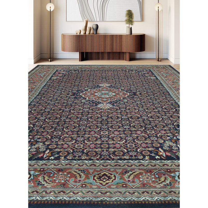 Wool Oriental Area Rug in Red/Blue/Black