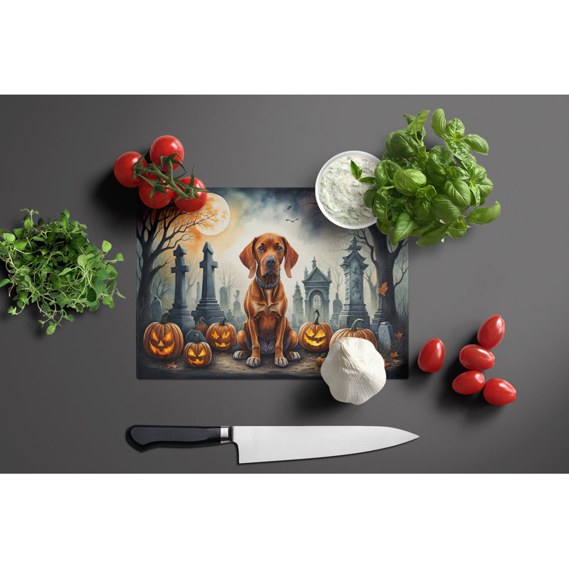 Vizsla Spooky Halloween Glass Cutting Board Large
