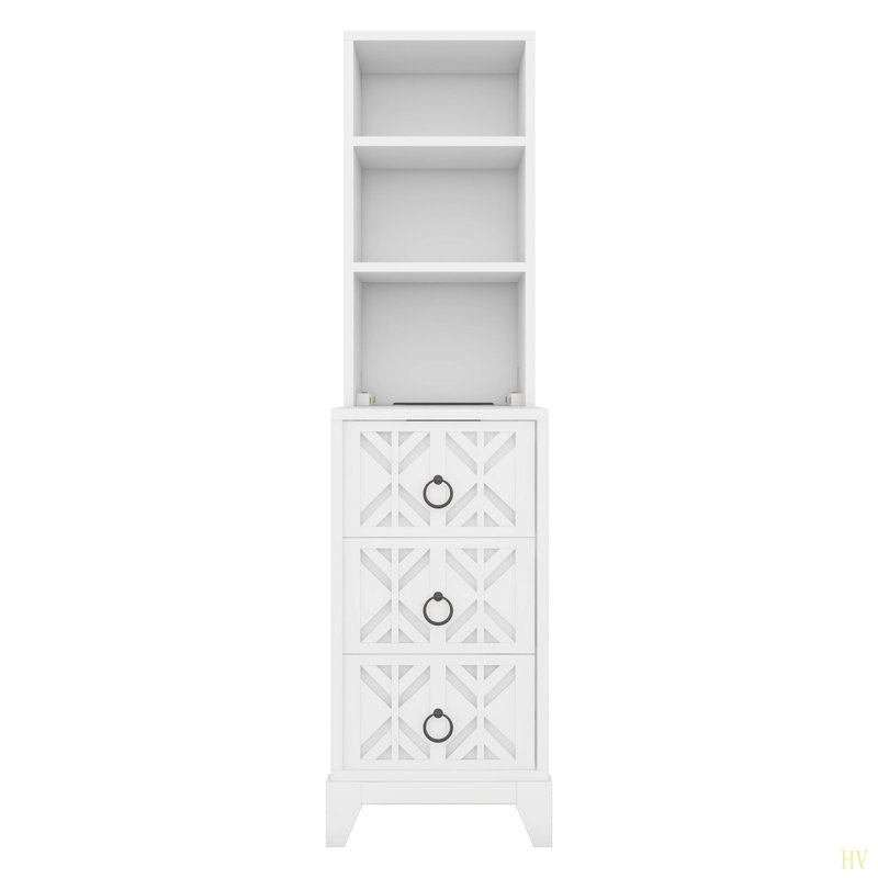 Table de bout avec 3 tiroirs, table de coin avec 2 tablettes ouvertes, table d'appoint haute pour chambre à coucher et coin