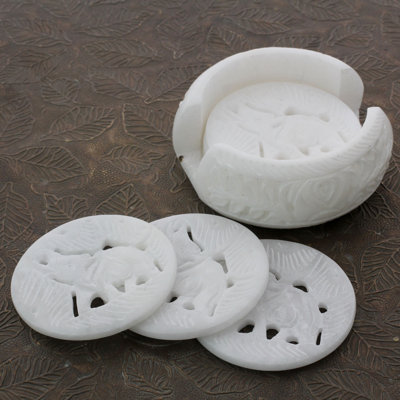 Marble Round 1 Piece Coaster Set With Holder