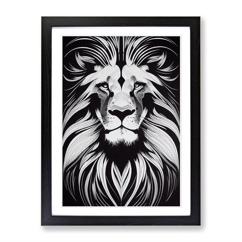 Lion Monochrome Vol.1 - Picture Frame Print, 64cm H x 46cm W x 2cm D, Oak